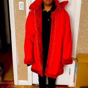 Women red leather Coat